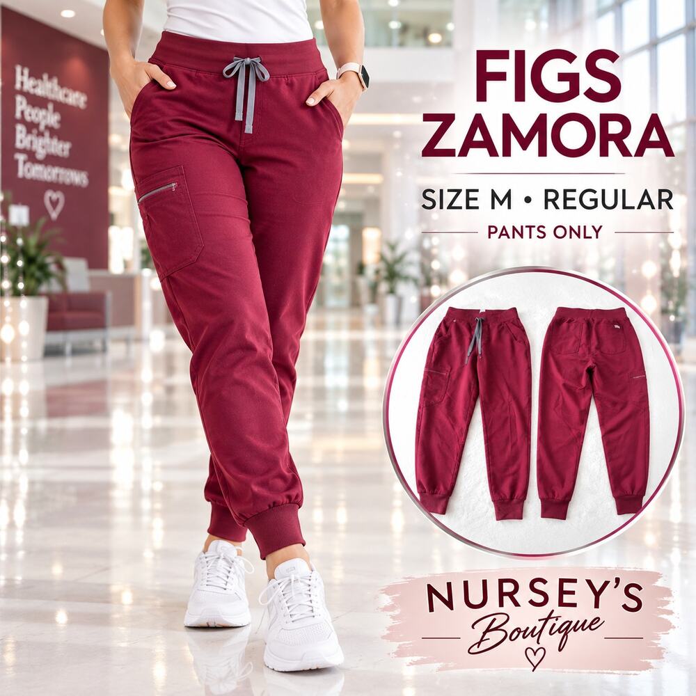 FIGS Zamora Jogger Scrub Pants Women M Regular Burgundy Maroon 6 Pocket